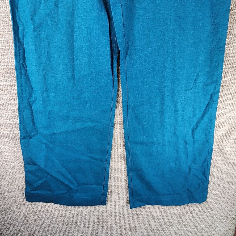 Pendleton Linen Blend Wide Leg Pants Womens 12 Turquoise Zip Button NWT - Picture 3 of 14